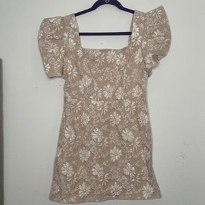 SHEIN MOD Floral Jacquard Square Neck Puff Sleeve Dress Size M